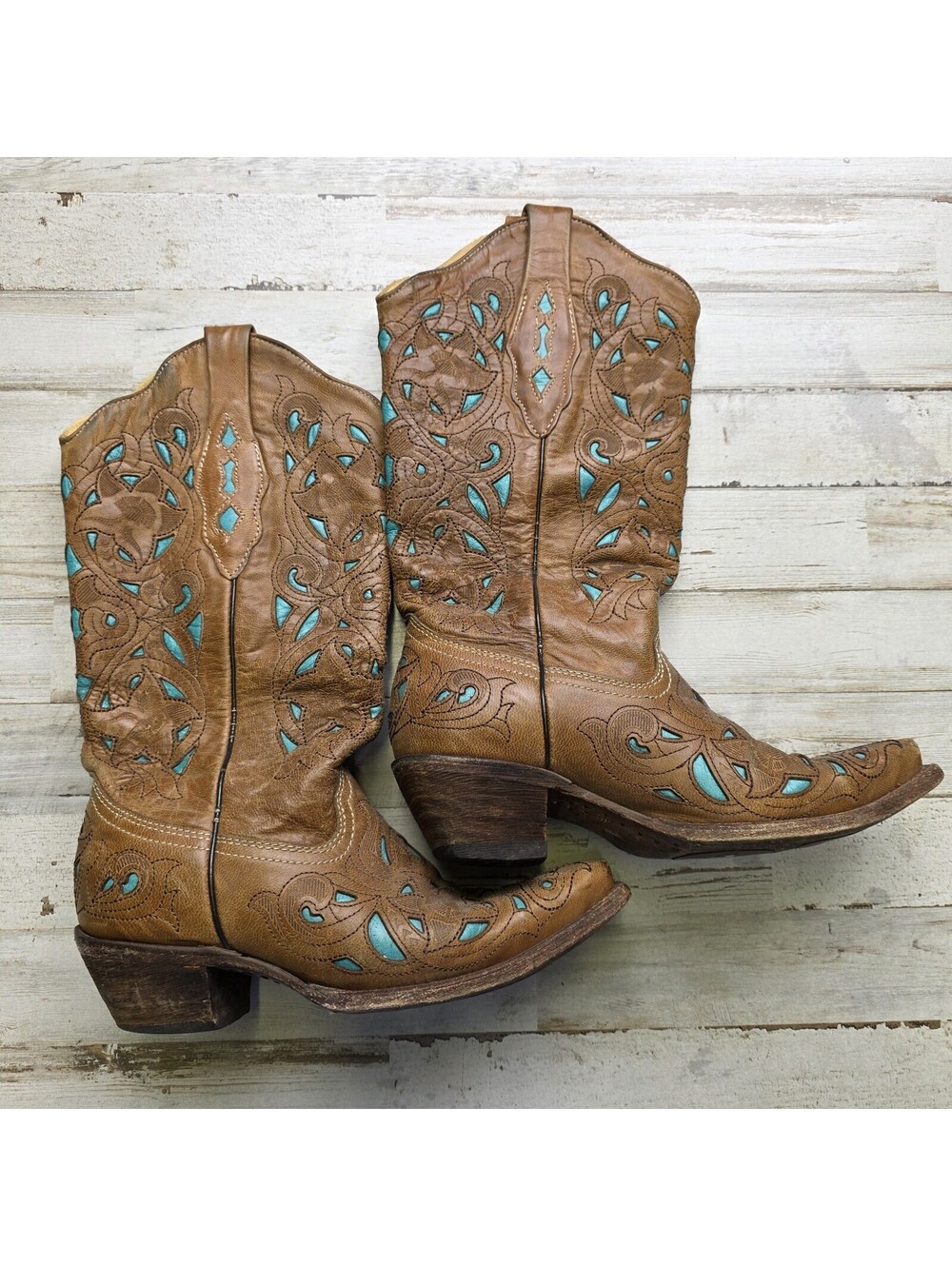 Corral Vintage Womens Brown Turquoise Country Rodeo Western Boots 6M A1952